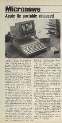 Apple IIc released (June 1984 Electronics Australia)