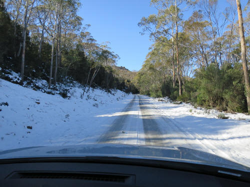 Snow on approach road to Devils Gullet, Tasmania (Aug 2014) - cvxmelody photo