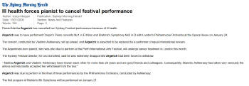 Martha Argerich cancels Australian concerts SMH 13.1.2000
