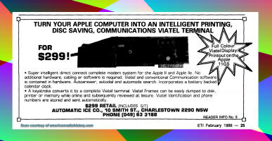 Automatic Ice Apple II card modem ad (Feb 1988 ETI)