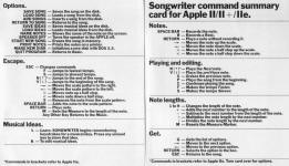 Songwriter command summary Apple II